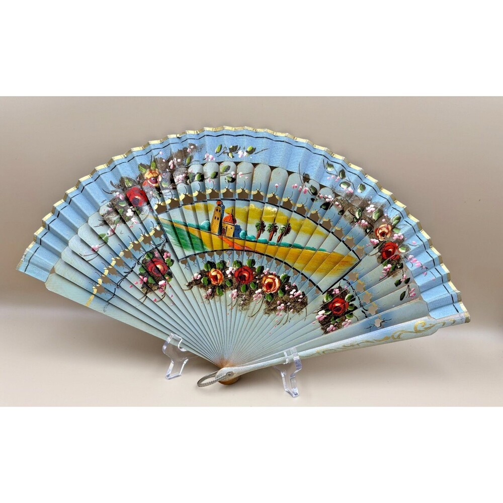 Rare Vintage Folding Fan– 1950's Souvenir Floral and Scenery Designs